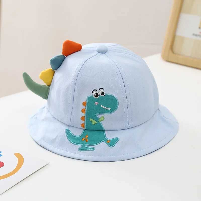 Caps Hats New Cartoon Dinosaur Summer Baby Hat Girl Panama Childrens Wide Brim UV Beach Sun Hat Outdoor Childrens Fisherman HatL240429