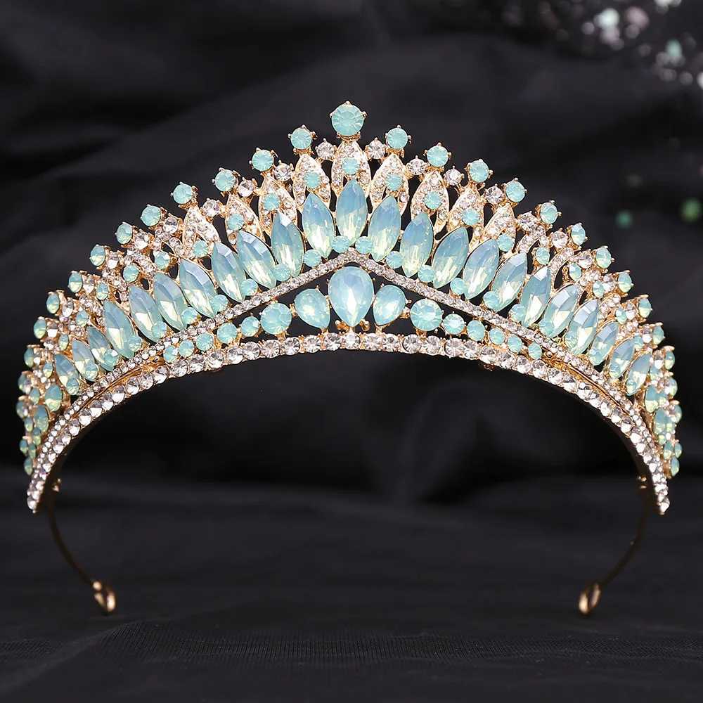 Tiaras di lusso verde opal cristallo fiore goccia goccia di tiara femminile festa di matrimonio eleganti accessori capelli a corona da sposa da sposa