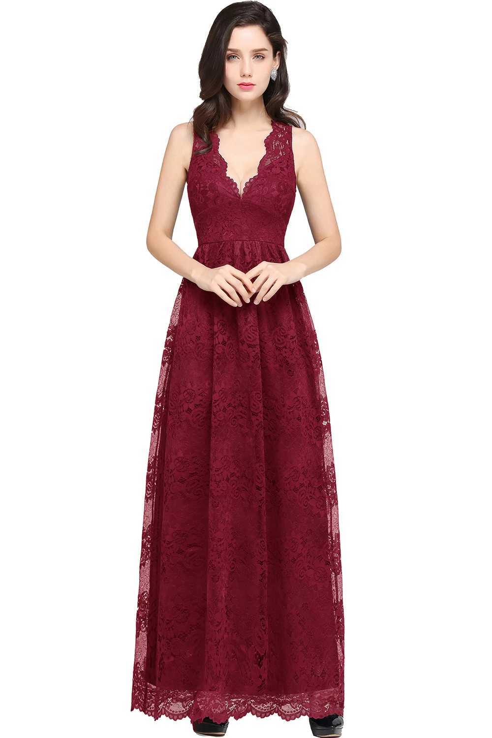 Landebahnkleider Spitzenabendkleider für Frauen 2024 Burgundy DP gegen Hals Lange Prom Party Kleider Lavendel Elegant Eine Linie Vestidos de fiesta forma y240426