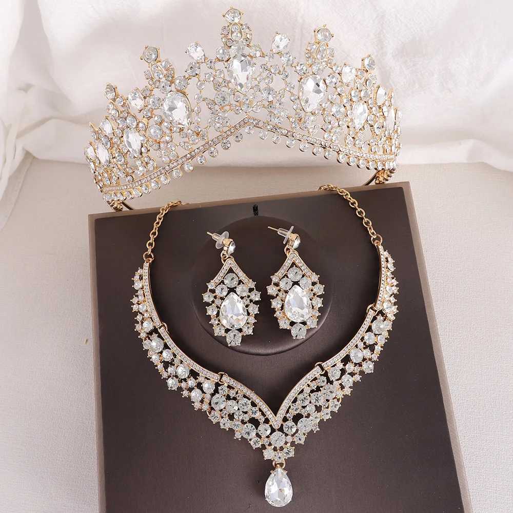 Tiaras Baroque / Set Bridal Wedding Crown Princess Queen Water Drop Ab Crystal Tiaras Collier Boucles d'oreilles