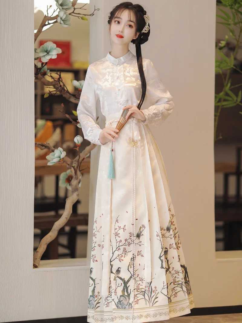 Ropa étnica tradicional tradicional hanfu femenina de verano blancos han elementos modificados vestidos de cara de caballo hada hada
