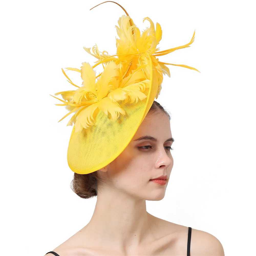 Chapéus de balde largura Chapéus de balde Mulheres penas chapéus de milinery imitação fascinadora sinamay derby kentucky caps no noivo casado