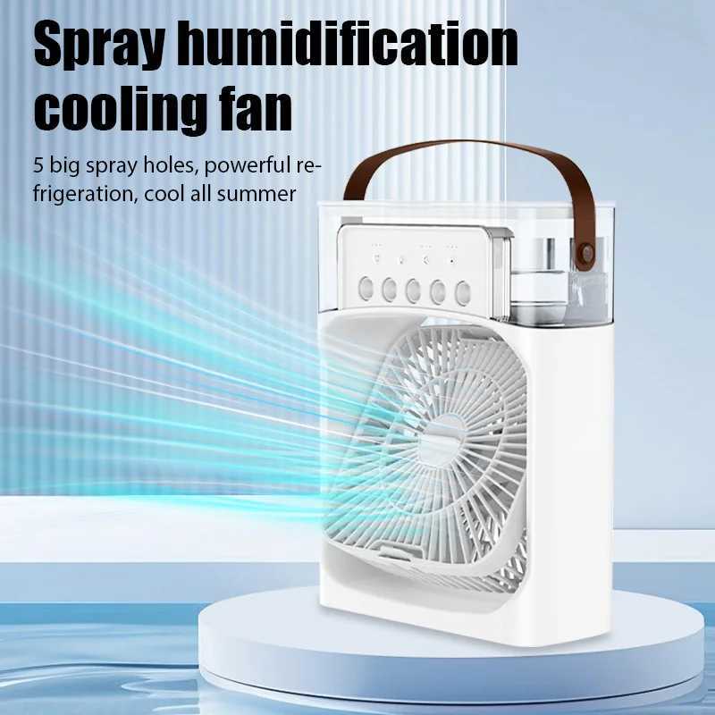 MV6O Electric Fans 2024 Ny luftkonditionering Air Cooler Water Cooling Spray Fan USB Desktop Firidification Fan Mini Air Cooling Fan With Night Light D240429