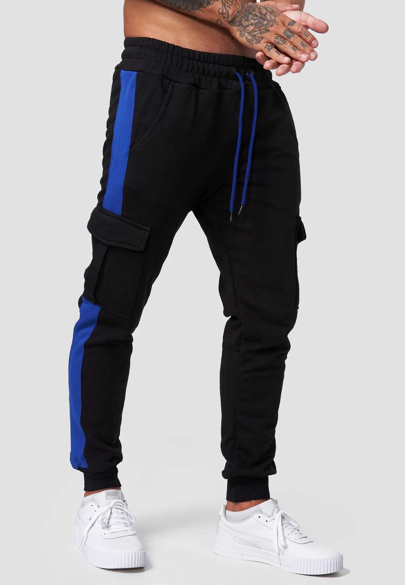 Men's Pants 2023 Winter New Mens Sports Casual Multi-pocket Plus Fleece Cargo Pants Mens Color Pants Pull Rope Leisure J240429