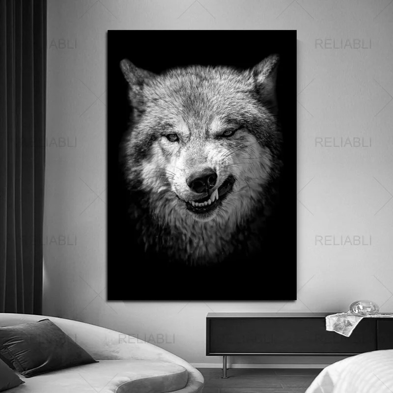Zwart -wit wolf aap dieren canvas poster muur kunst print schilderij noordse stijl decoratief beeld moderne thuiskamer decor niet ingelijst