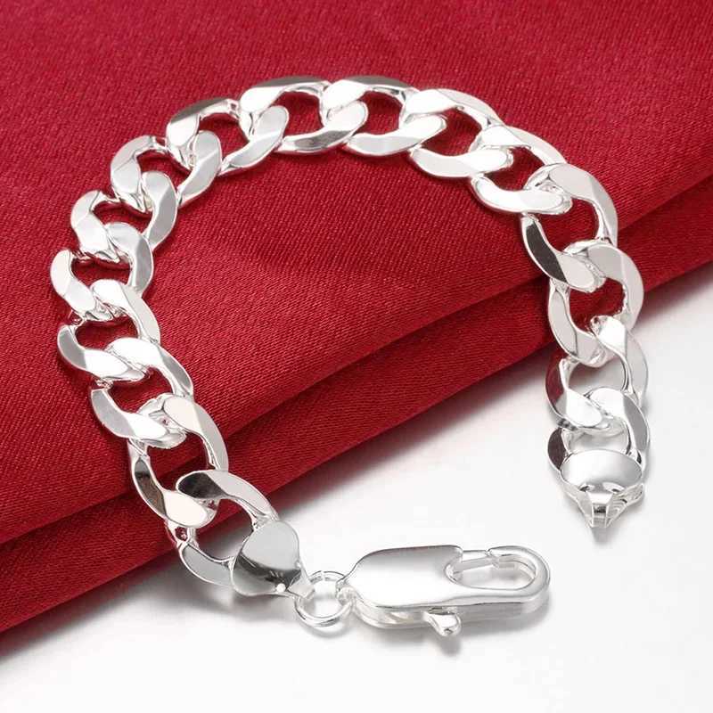 Chain 925 Silver 6MM 8MM 10MM 12MM Flat Sideways Bracelets Chains For Men Fashion Jewelry