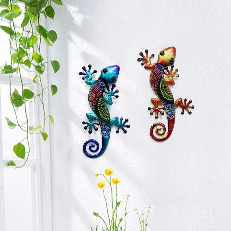 Planters potten Hongland Metal Gecko Wall Art 2 Pack 15 inch Lizard Outdoor Decoratie Hanger Glass Sculpture Tuinhek Huis Q240429