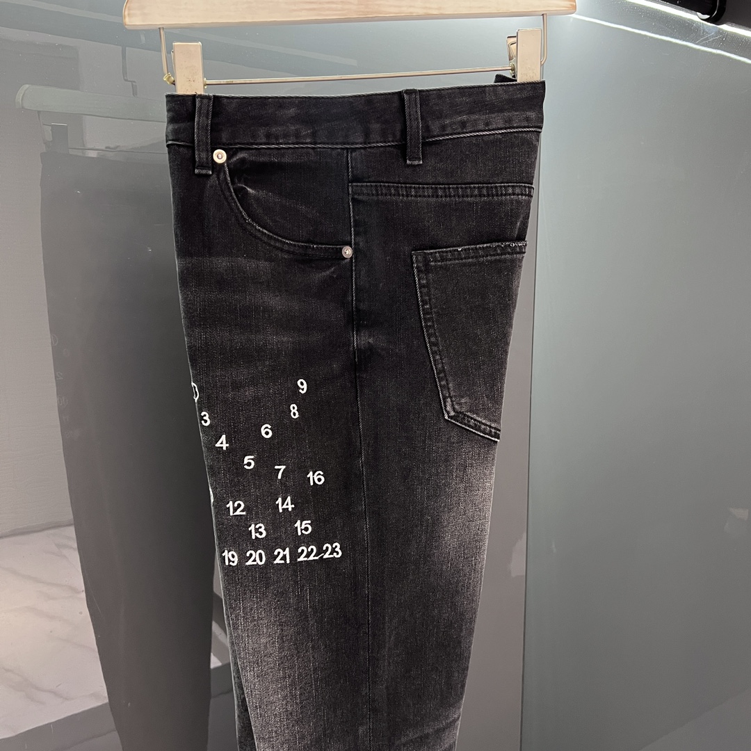 2024 Spring herfst borduurbrief afdrukken zipper herenjeans gebleekte licht gewassen man's lange potloodbroek wcnz136