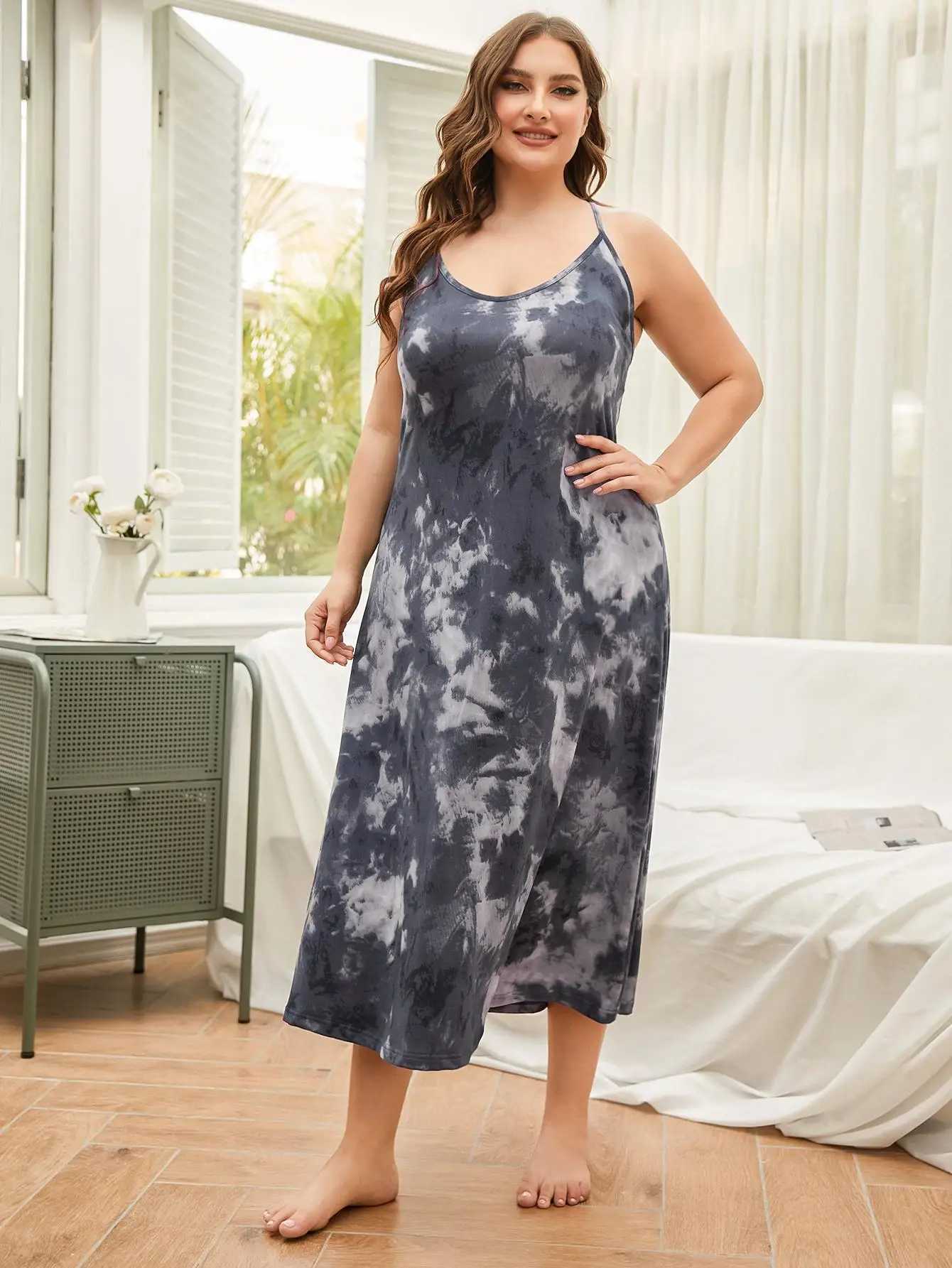 Vis de sommeil pour femmes couche sans mousse de nuit pour femmes plus taille Tize Tie Dye Slpdress Summer Nightwear Cross Back comme les vêtements de maison de loisirs y240426