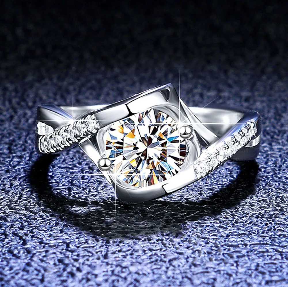 Anéis de banda Yaonuan Real 925 Sterling Silver Mosonite Ring Adequado para o noivado feminino Angel Kiss 1.0 Certified Gra Jóias ajustáveis Q240429