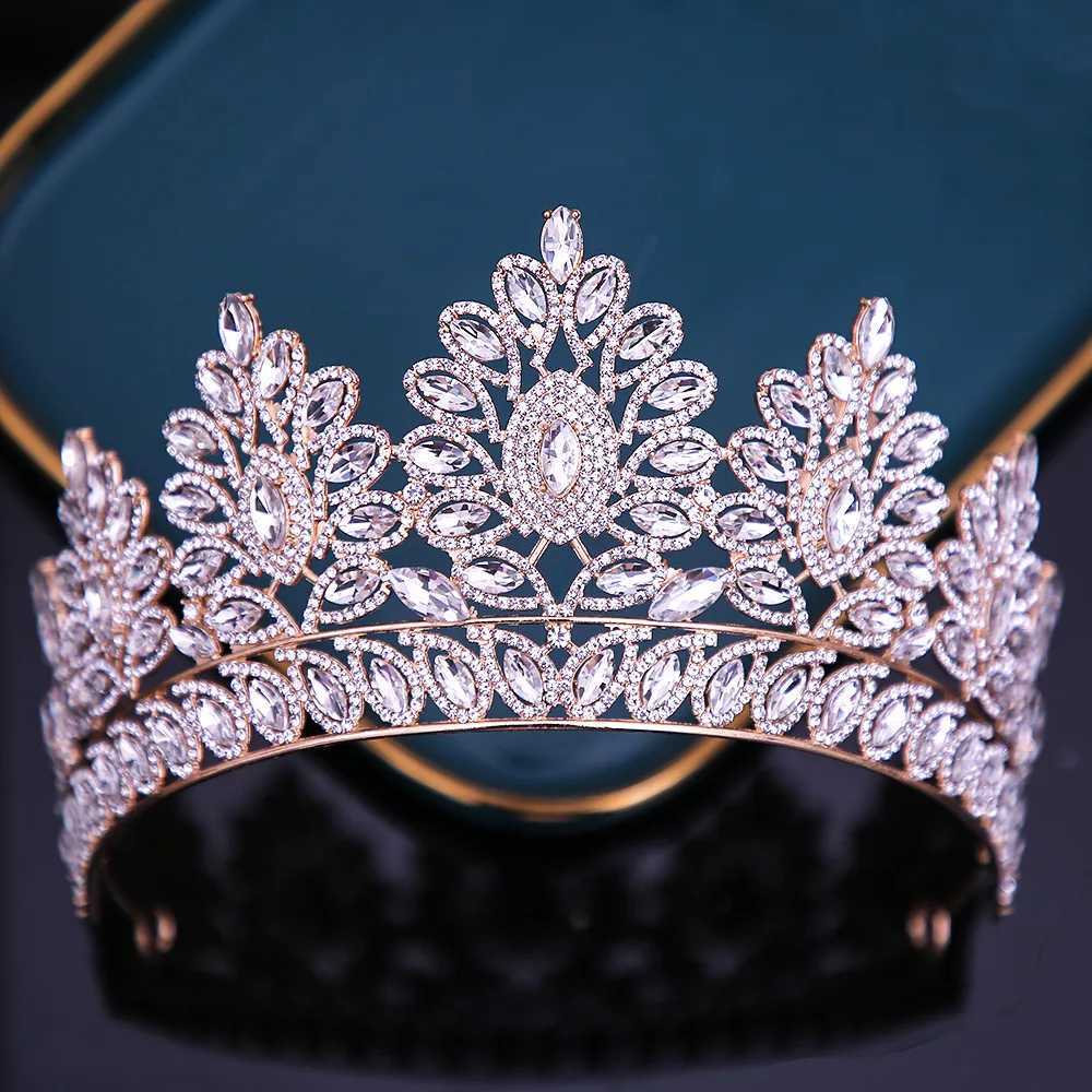 Tiaras barock brud krona big ab crystal tiara för kvinnor flickor party klänning tiara elegant drottning brud huvudkläder tillbehör