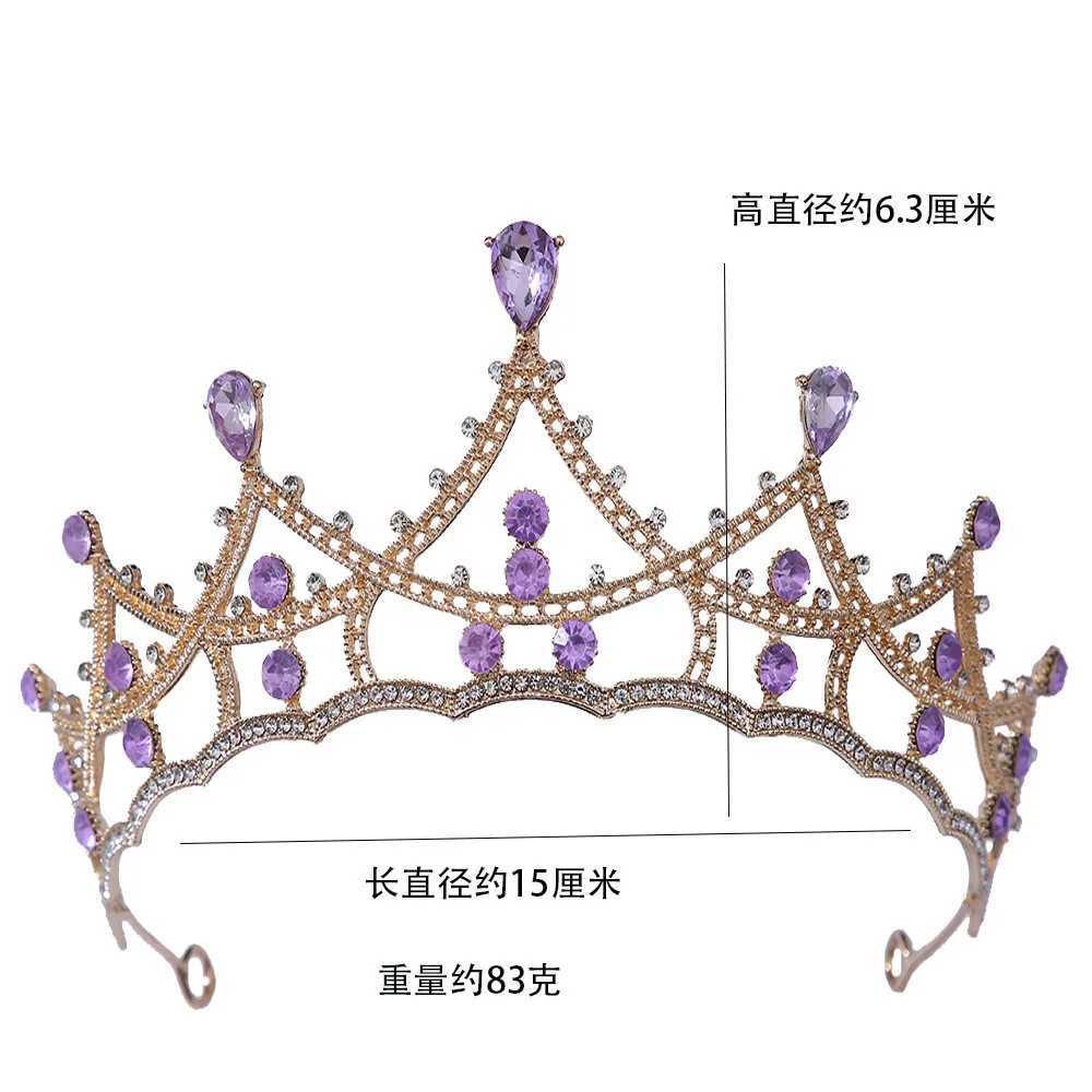 Tiaras Korean Girls Bridal Crown Purple Crystal Tiara Femme Wedding Princess Queen Righestone Couronne Bijoux Hairband Accessoires