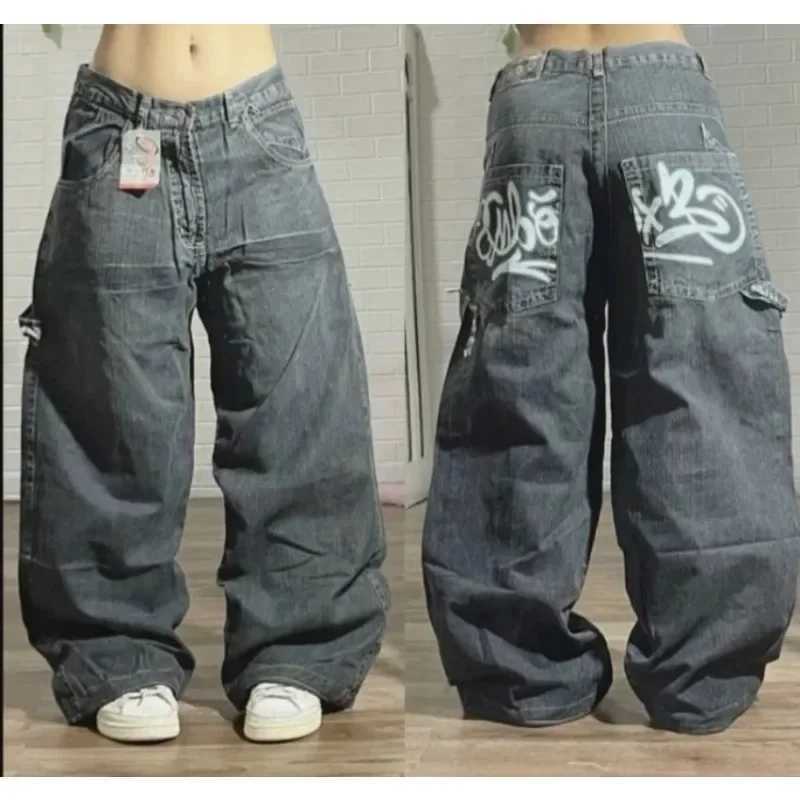 Women's Jeans Y2K Strt Vintage New Harajuku Wash Blue Multiple Pockets Baggy Denim Pants Mens Womens High Waist Wide Trousers H240429
