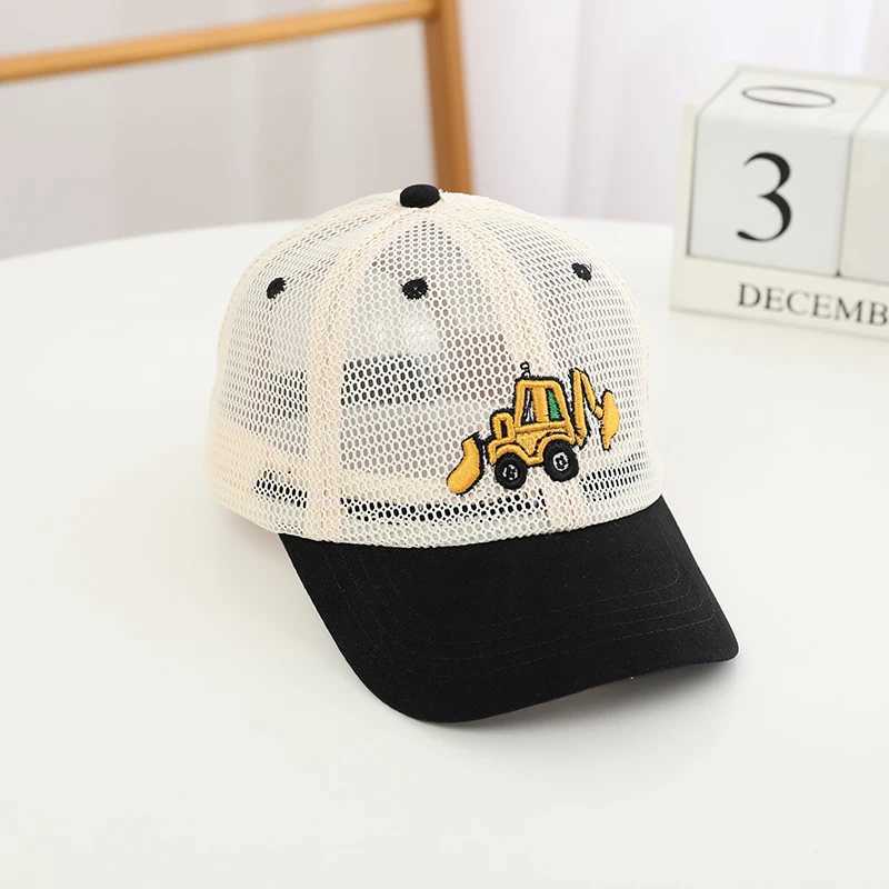 Caps Hats Summer Boys Baseball Hat Bulldozer Excavator Embroidered Childrens Cat Hip Hop Net Hat 2-8 Year Childrens Sun Hat SnapbackL240429