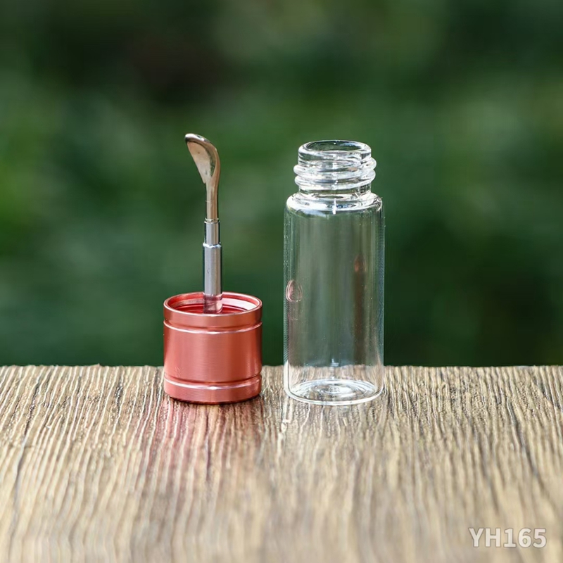 Metallglasrökning Bottle Box Portable Herb Tobacco Pill med Telescopic Spoon Dabber Tool Storage Stash Pocket Jar Wax Container Snuff Snorter Sniffer Snuffer