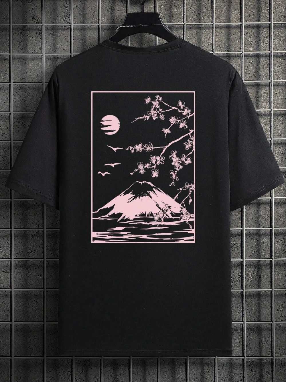 Männer T-Shirts Tokyo Sakura Mount Fuji Visitenkarte T-Shirt Männer FODE T Kleidung Baumwolle Sommer Casual Tops Hip Hop Lose Baumwoll T-Shirt Y240429