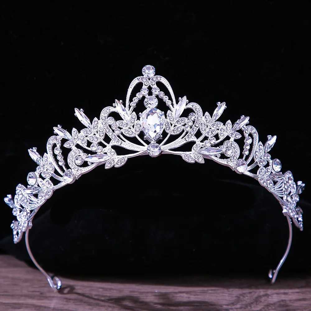 Tiaras Korean 고급 흰색 크리스탈 크라운 헤어 액세서리 티아라 여성 웨딩 모조 다이나 스톤 신부 은색 크라운 헤어 보석