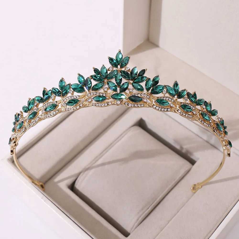 Tiaras elegante groene blauwe bladeren strass tiara kroon voor vrouwen feest bruid bruidsbruid kristal tiara kroon haar sieraden