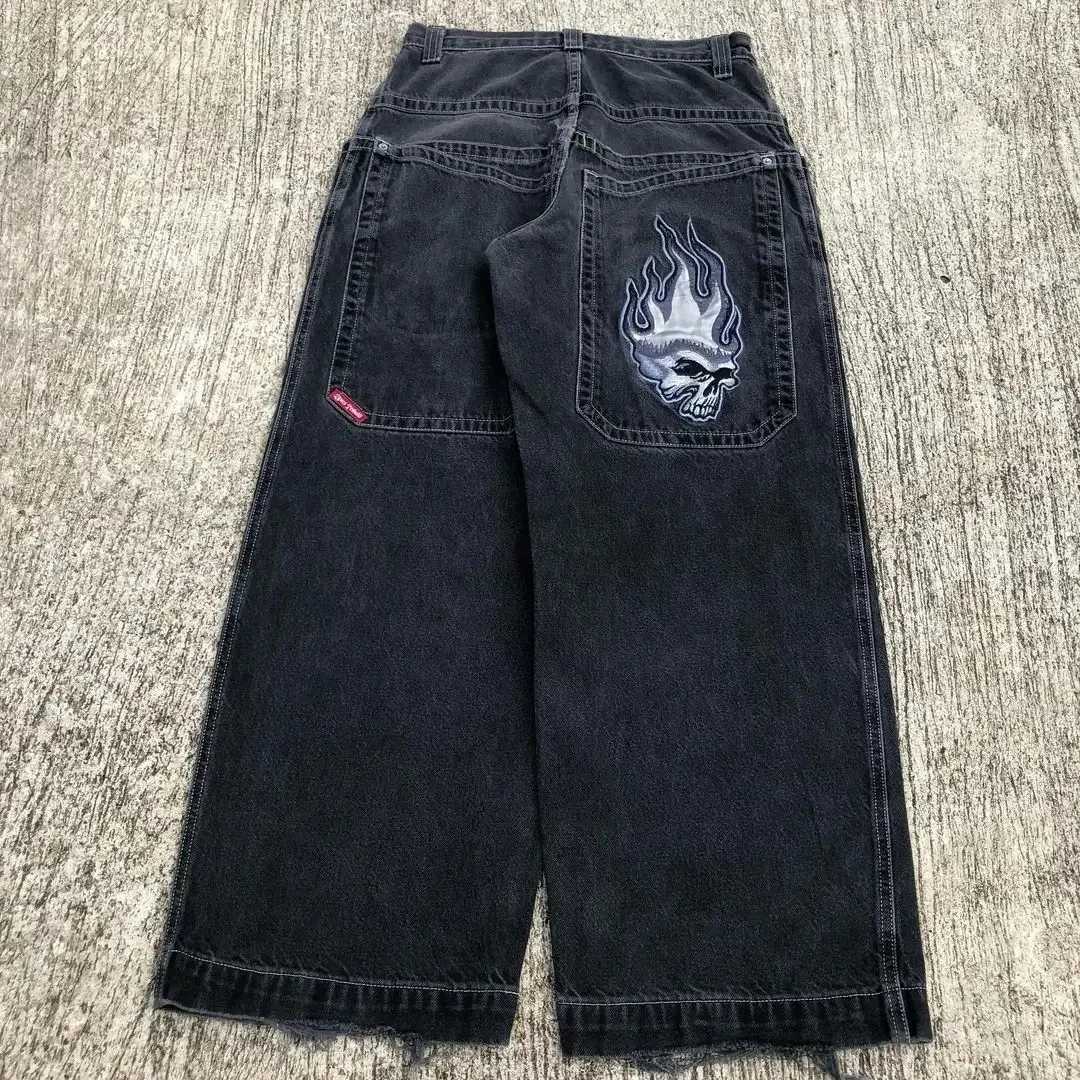 Pantaloni maschili jnco jeans tascabile nuovo y2k vintage ricamato ad alta vita hip hop hop gotico abbigliamento da strada da strada da uomo harajuku gamba bianca casual q240429