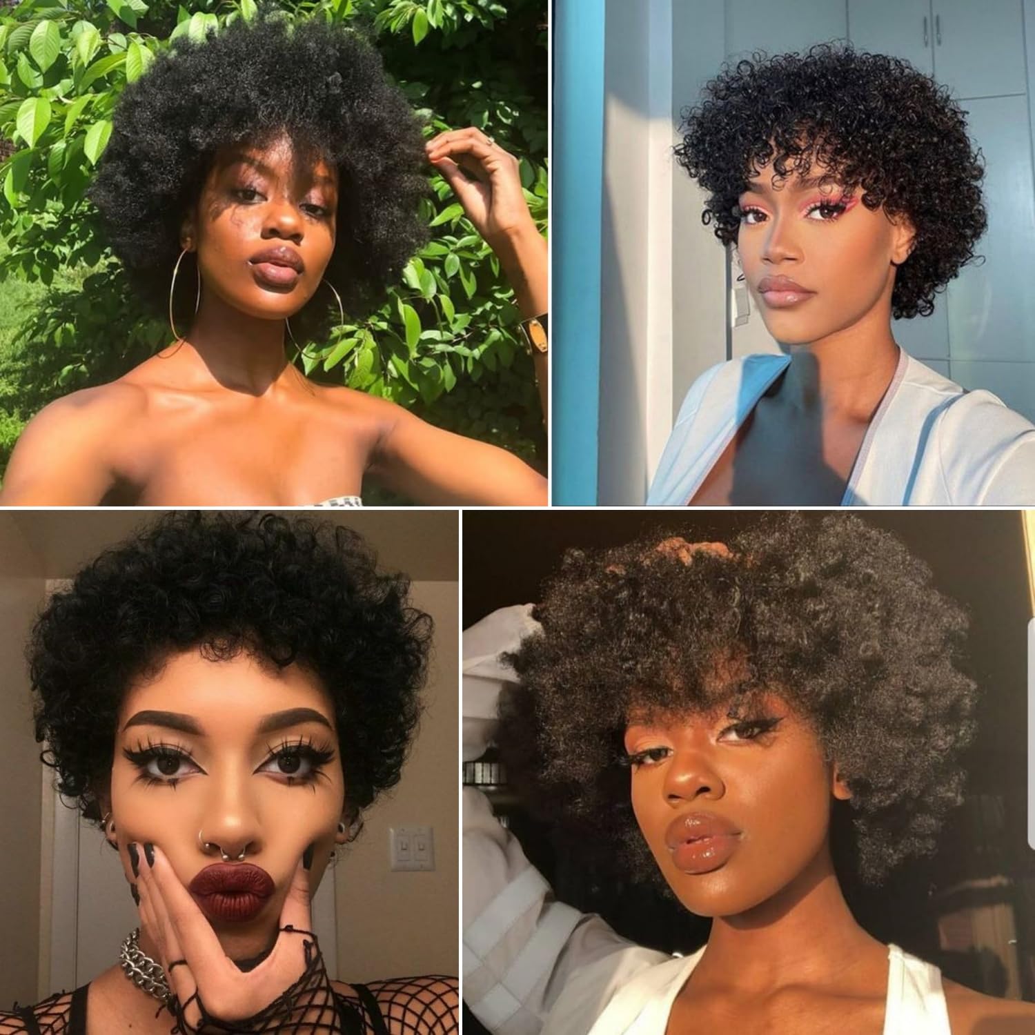 Kurzes menschliches Haar Afro Kinky Curly Perücken für schwarze Frauen Pixie geschnittene lockige Perücken schwarz keine Spitze lockiges Afro Haar Afroamerikanische Perücken