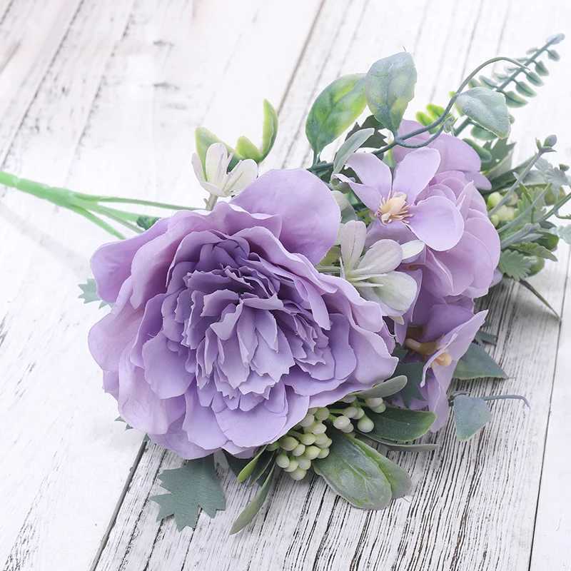 Flores secas Flores artificiais Silk Peony Hydrangea Bouquet Bouquet Decora