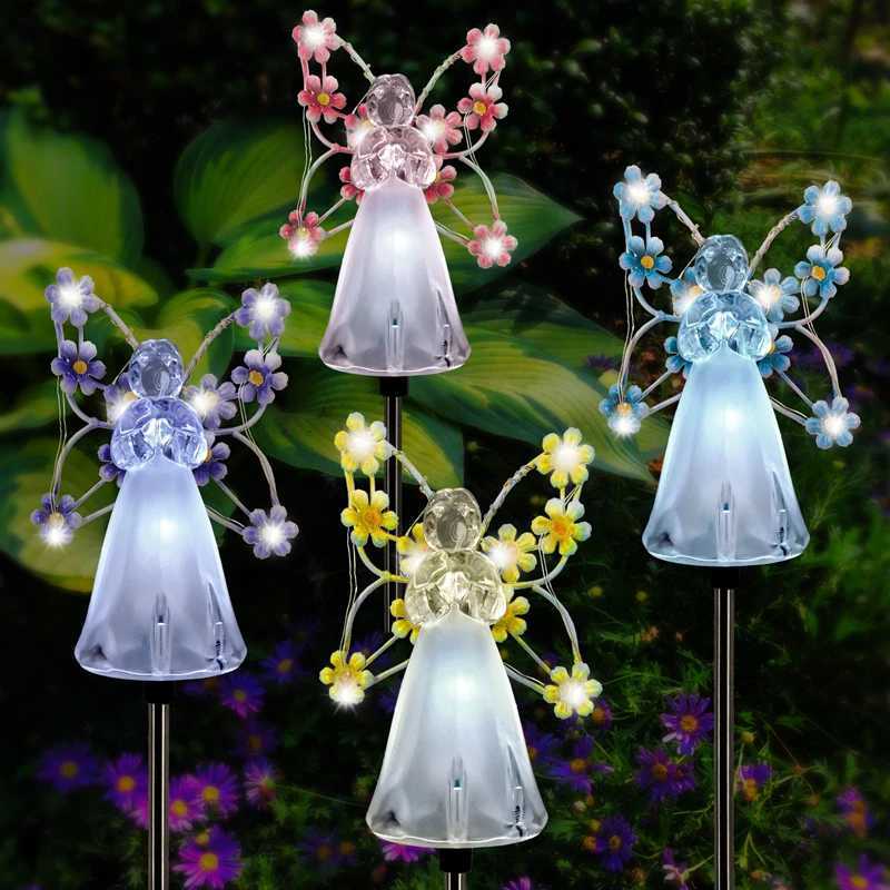 Planters POTS 1/2/4 bitar av Solar Angel Garden Lights Outdoor Waterproof Fairy Landscape Cemetery Decoration Led Piles Lawn gårdar Q2404291