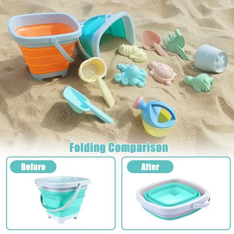 Sandspiel Wasser Spaß Strandspielzeug für Kinder Sandspielzeug für Kleinkinder Sandkastenspielzeug mit zusammenklappbarem Eimerschaufel Rechenset Sandformen Sommer Outdoor D240429