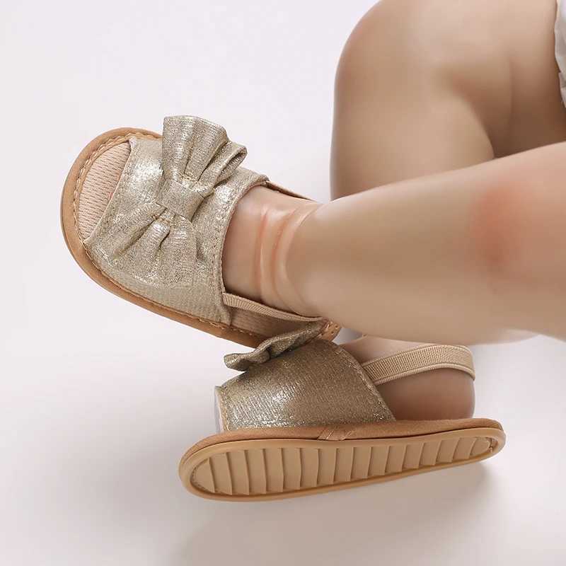 Sandals Fashion Newborn Infant Baby Girls Sandals Cute Summer Rubber Sole Flat Princess Shoes Infant Non-Slip First WalkersL240429