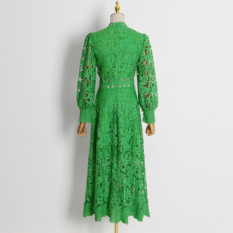 419 XL 2024 Milan Runway Dress Spring Summer Lange Mouw Groen Paarse jurken Damesjurk Mode Hoogwaardige Boka