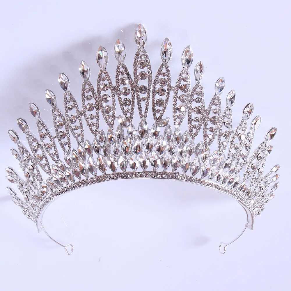 Tiaras роскошные небо голубые хрустальные короны аксессуары для волос Тиара для женщин свадебная свадебная красно -зеленая страза с хвостом