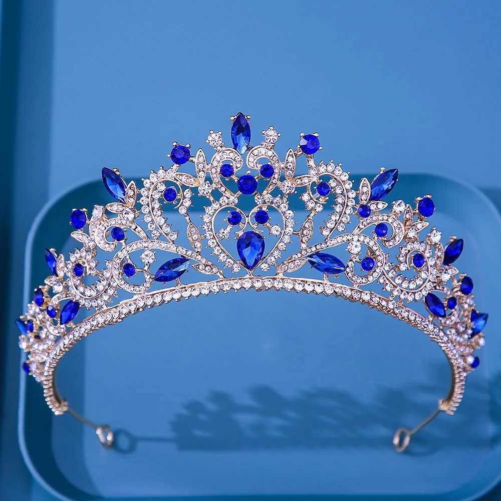 Tiaras lyx ab crystal blommor tiara krona för kvinnor bröllop fest gåva flickor drottning brud brud vatten dropp krona hår smycken