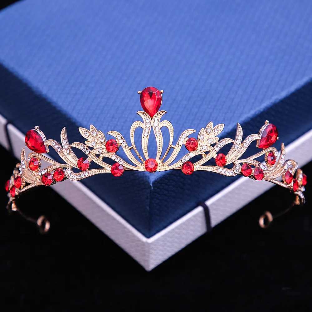 Tiaras Luxury Green Red Blue Crystal Crown Crown for Women Girls Party Wedding Princess Rhinestone Crown Accessori capelli da sposa