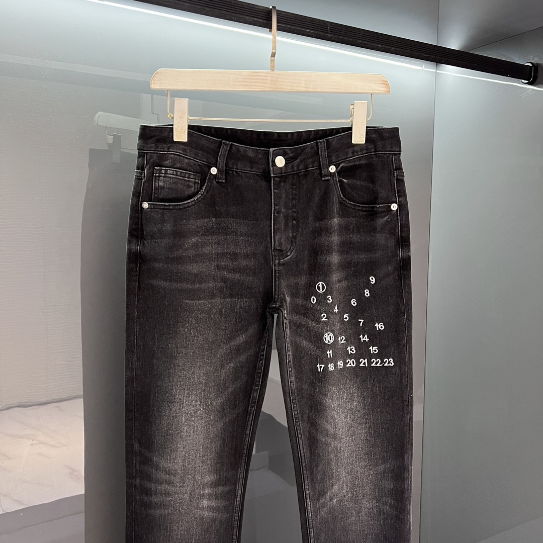 2024 Spring herfst borduurbrief afdrukken zipper herenjeans gebleekte licht gewassen man's lange potloodbroek wcnz136