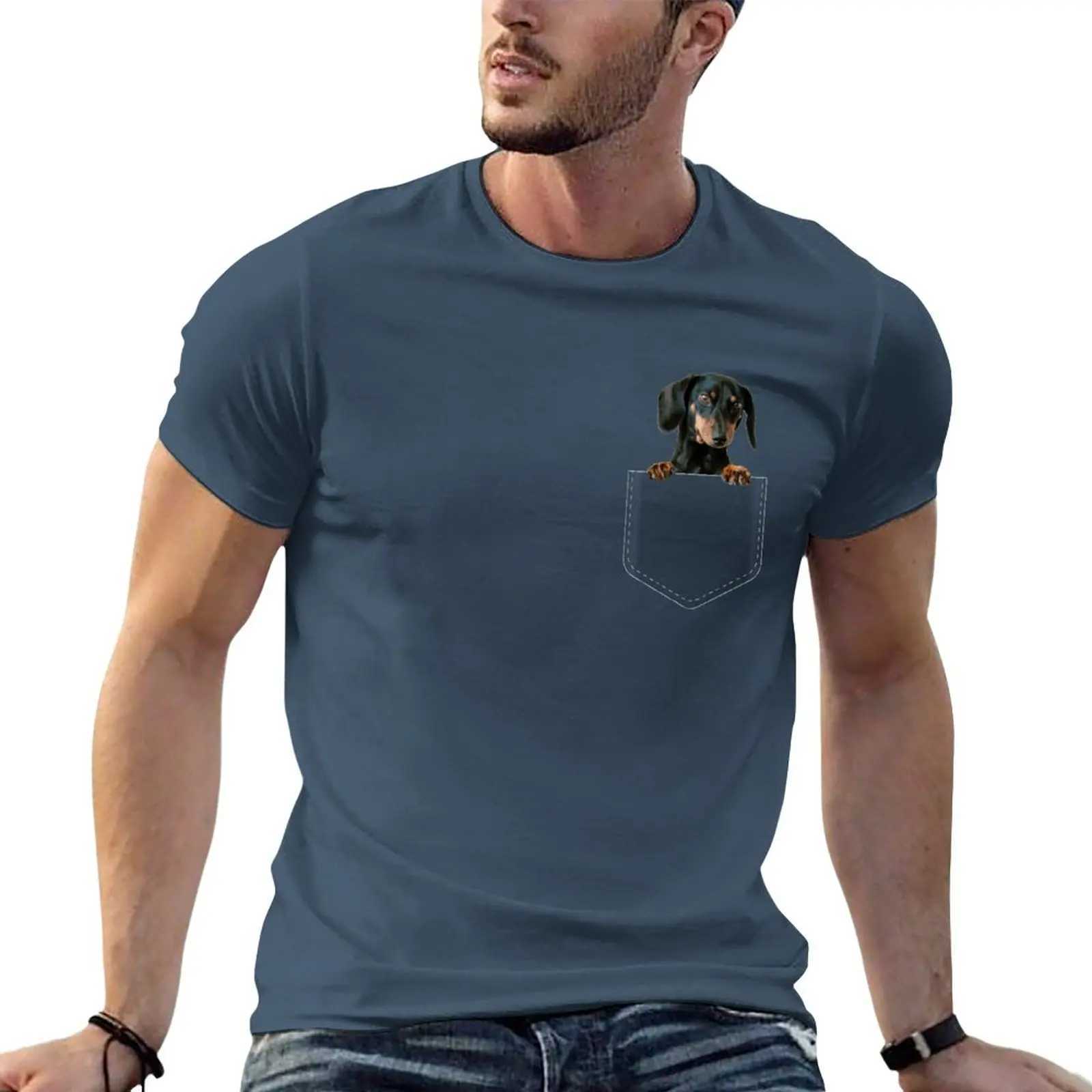 Herren-T-Shirts süße realistische Dackel Dackel Hunde Pocket Hunde Liebhaber Geschenk T-Shirt Sublimated Solid Color Lustige koreanische Mode Herren T-Shirtl2403