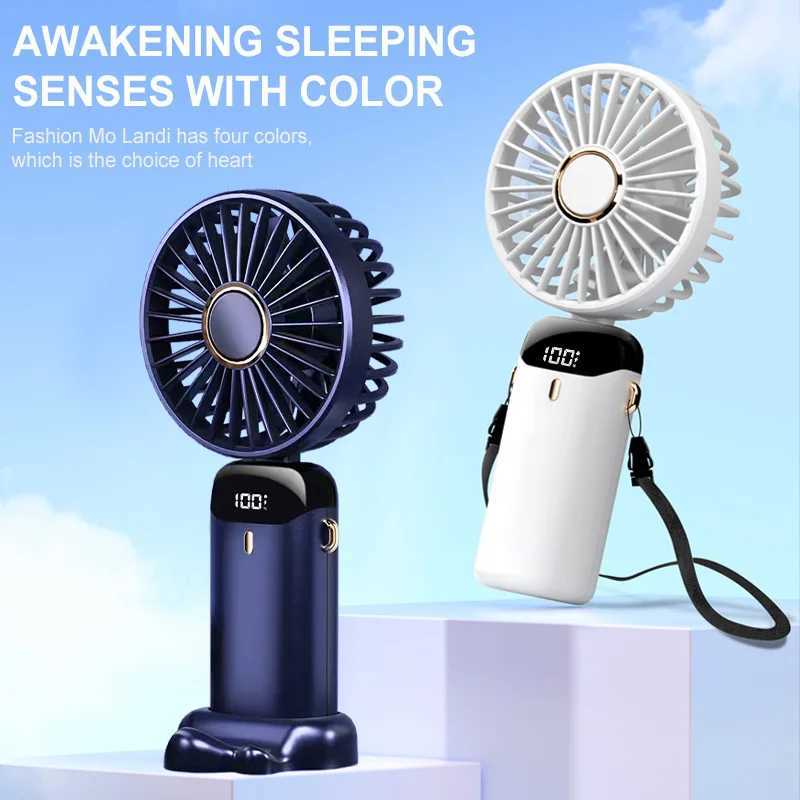 Elektrik Fanları 1800 MAH USB Handheld Fan Mini Taşınabilir Öğrenci Küçük FFAN Dijital Ekran Katlanır Koku Şarj Edilebilir Masaüstü Elektrik Fan D240429