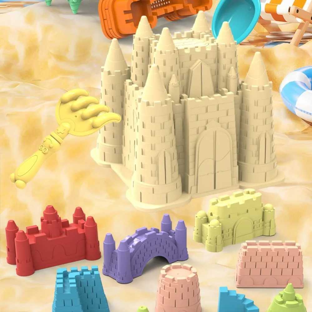 Sand Play Water Fun Beach Accessories Beach Sand Speelgoed Set Zomerspeelgoed Geel kasteel Emmer Speel Sand Set Plastic Fun Castle Sand Mold Toy D240429