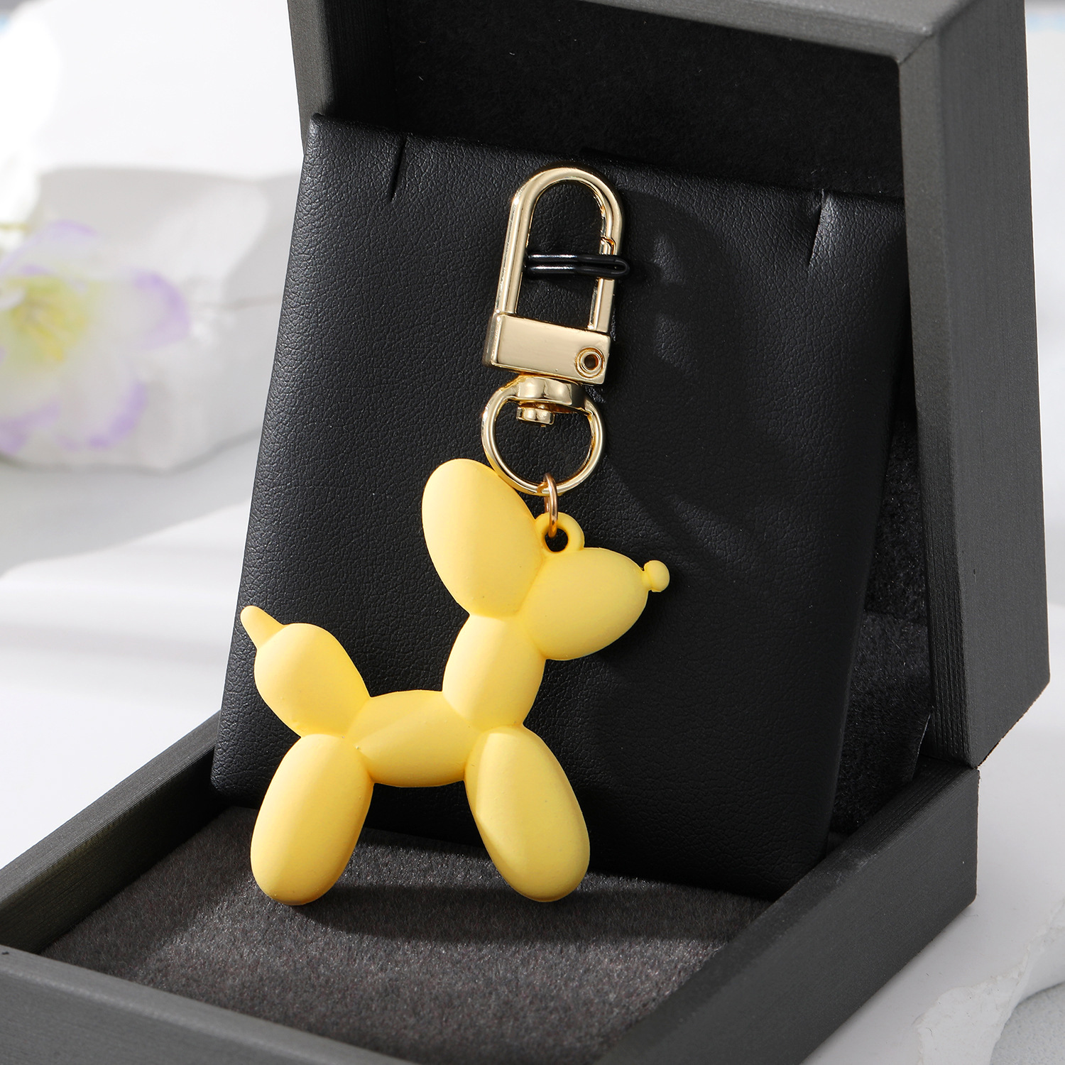 Fashion Cartoon Animal Couple Kelechains Balloon Dog Key Ring Femme Men Bling Bling Pet Pet Sag Car Holder AirPods Box Boîte Bijoux Ami Cadeau