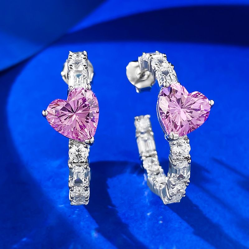Queen Heart Moissanite Diamond Hoop Earring 100% Real 925 Sterling Silver Party Wedding Earrings for Women Engagement Jewelry