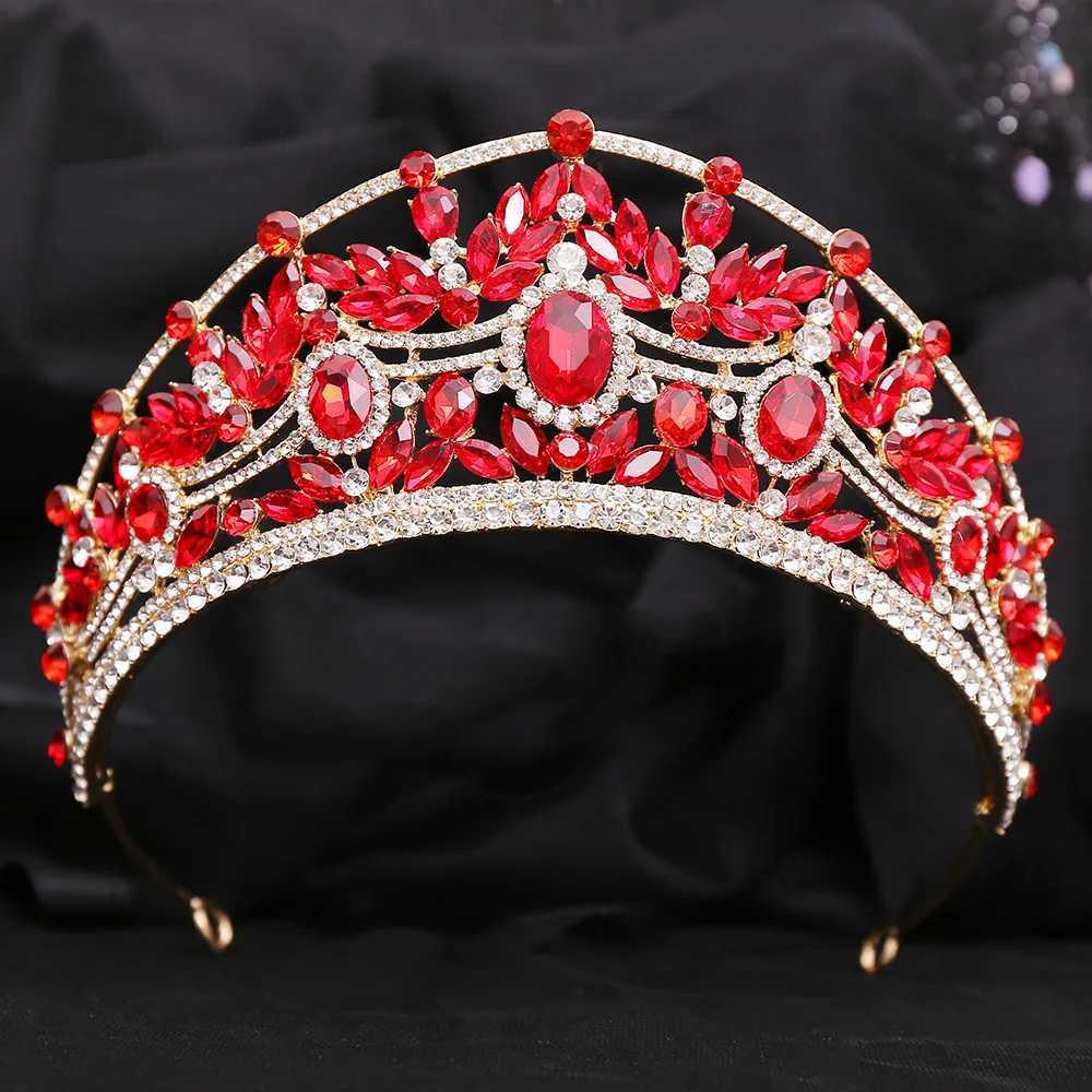 Tiaras 5 Farben Elegante rote Kristall Tiara für Frauen Hochzeitsfeier Kleid Luxus Mode Königin Braut Braut Blau Strasskrone