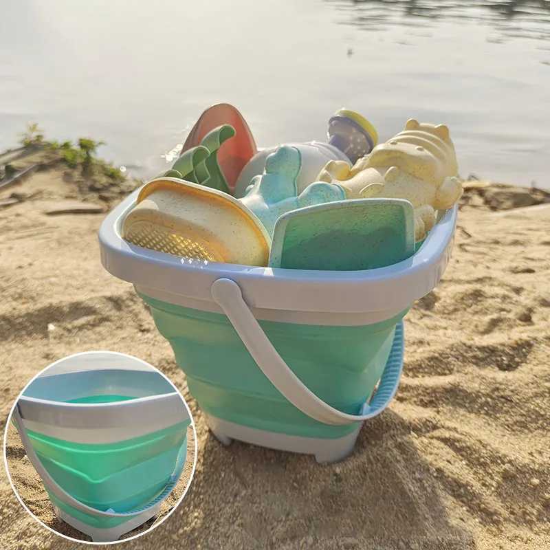 Sand Play Water Fun Strandspielzeug Set Sand Play Water Set Folding Eimer Sommerspielzeug für Kinder Kinder Outdoor -Accessoires Farbe zufällig D240429