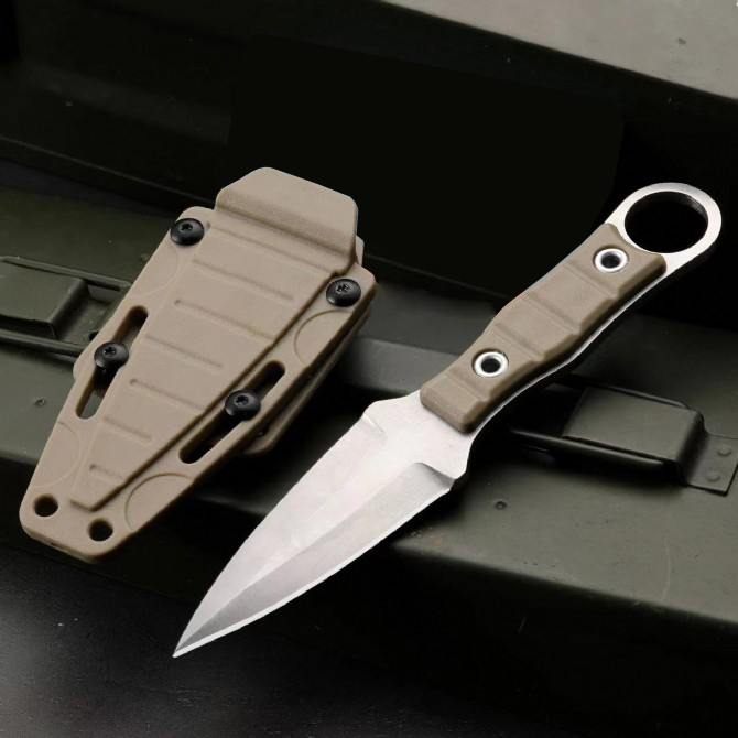 Offre spéciale H0801 Outdoor Survival Tactical Tactical Couteau Aus-8 Stone Wash Double Action Blade Full Tang Gfn Handle Couteaux à lame fixe avec Kydex