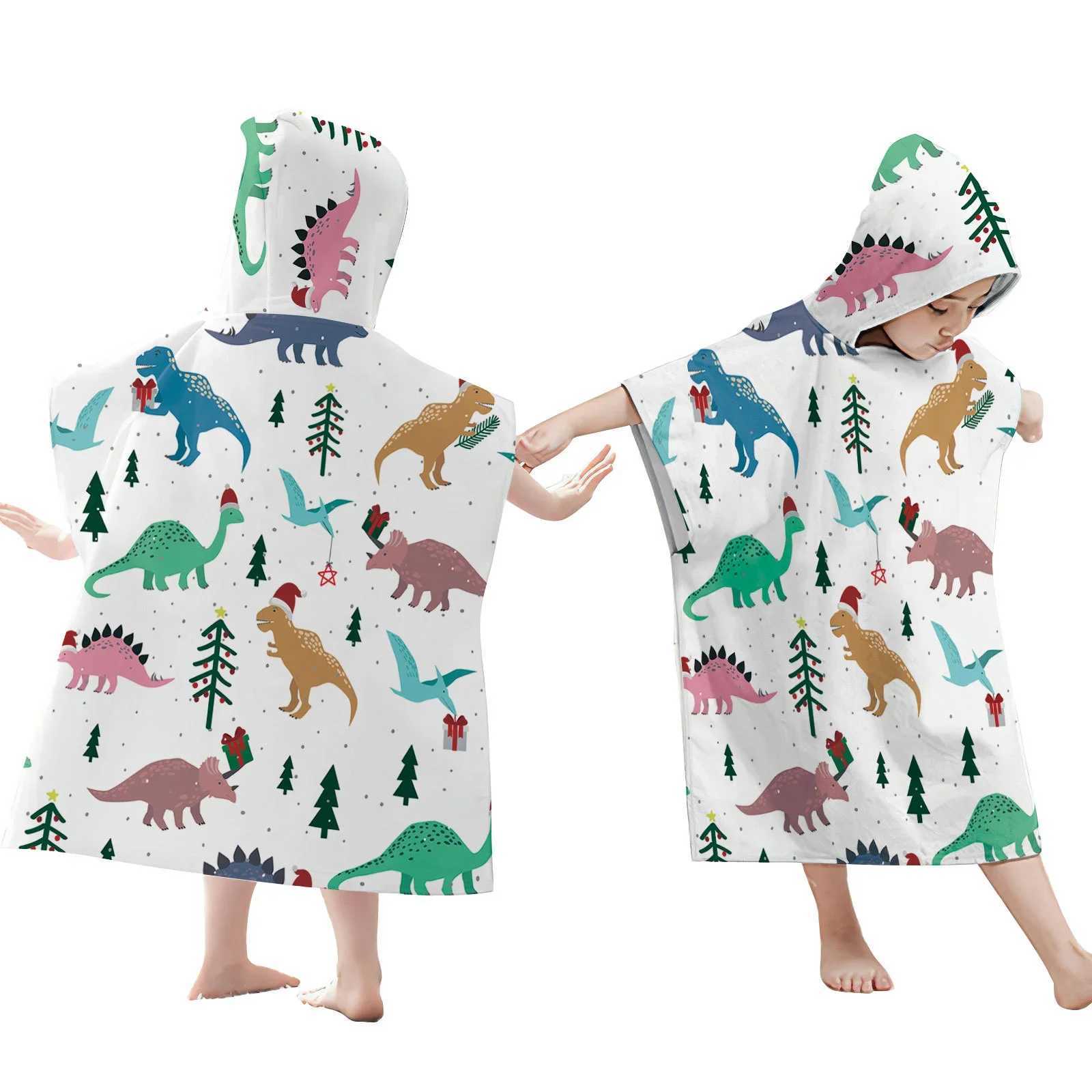 Serviettes robes dessin animé dinosaure grand serviette de plage ultra-fine fibre cape cape plongée combinaison pour adultes enfants parents enfants nageur et surf ponchol2404