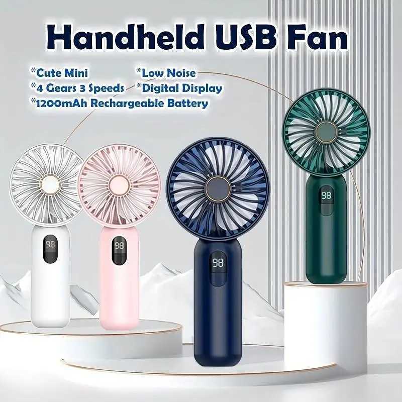 Elektrische fans Digitale display Mini Fan USB 1200 MAH Handheld Leuke kleine elektrische ventilator draagbare student koelapparaat Pocket buitenhandventilator D240429