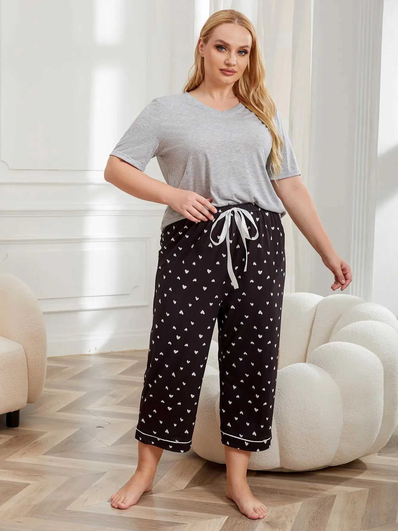 Abbigliamento da donna plus size donne pigiama set slves shves v collo top pantaloni lunghi pantaloni femminile slp abbiglia