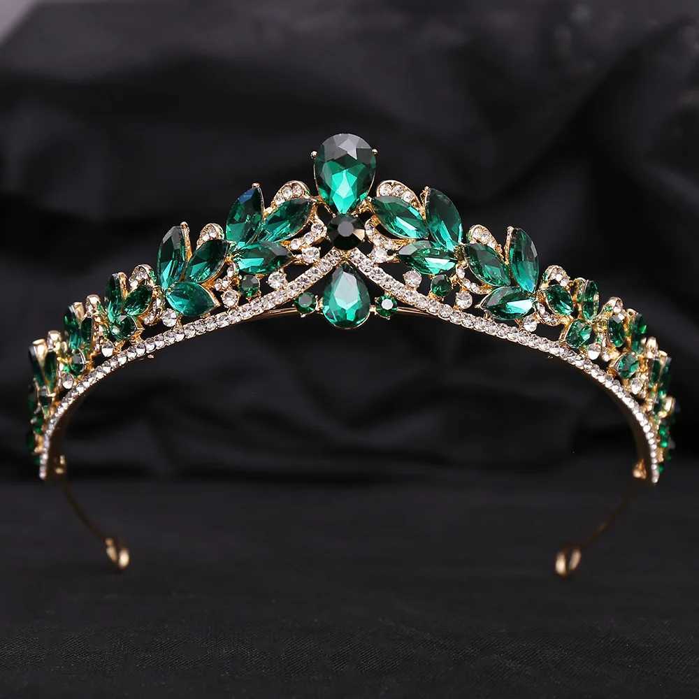 Tiaras coréen Sweet Red Green Blue Crystal Tiara For Women Wedding Birthday Party Robe Elegant Queen Bridal Bride Crown Bandband