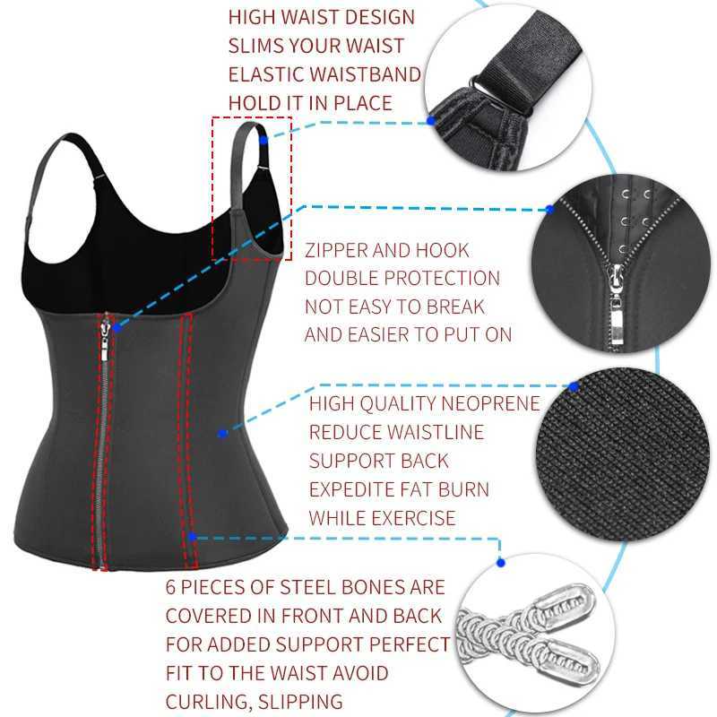 Shapers pour femmes Formes de corps Néoprène Swea Sweat Gile Trainer Trainer Slimming Trimm Fitness Corset Corset Thermo Modeling Strap Shapewear Y240429