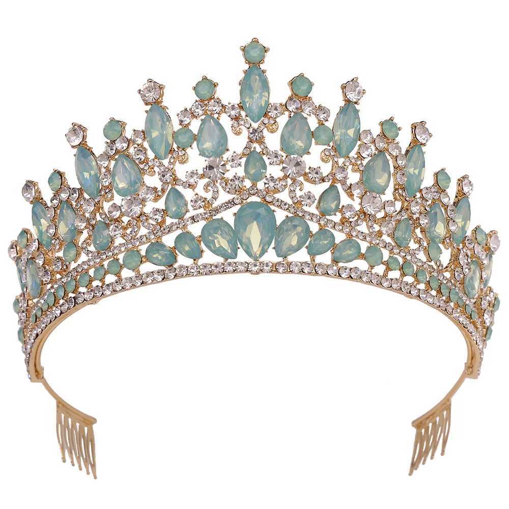 Tiaras New Luxury Opal Crystal Tiara for Women Wedding Birthday Party Robe Gift Elegant Queen Bridal Bride Crown Accessoires