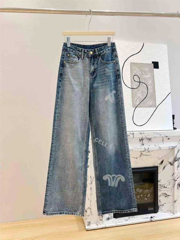 Calça feminina Capris Designer Brand 24CE Novo jeans estampado clássico contrastante com perna reta de cor gradiente para mulheres 9hng