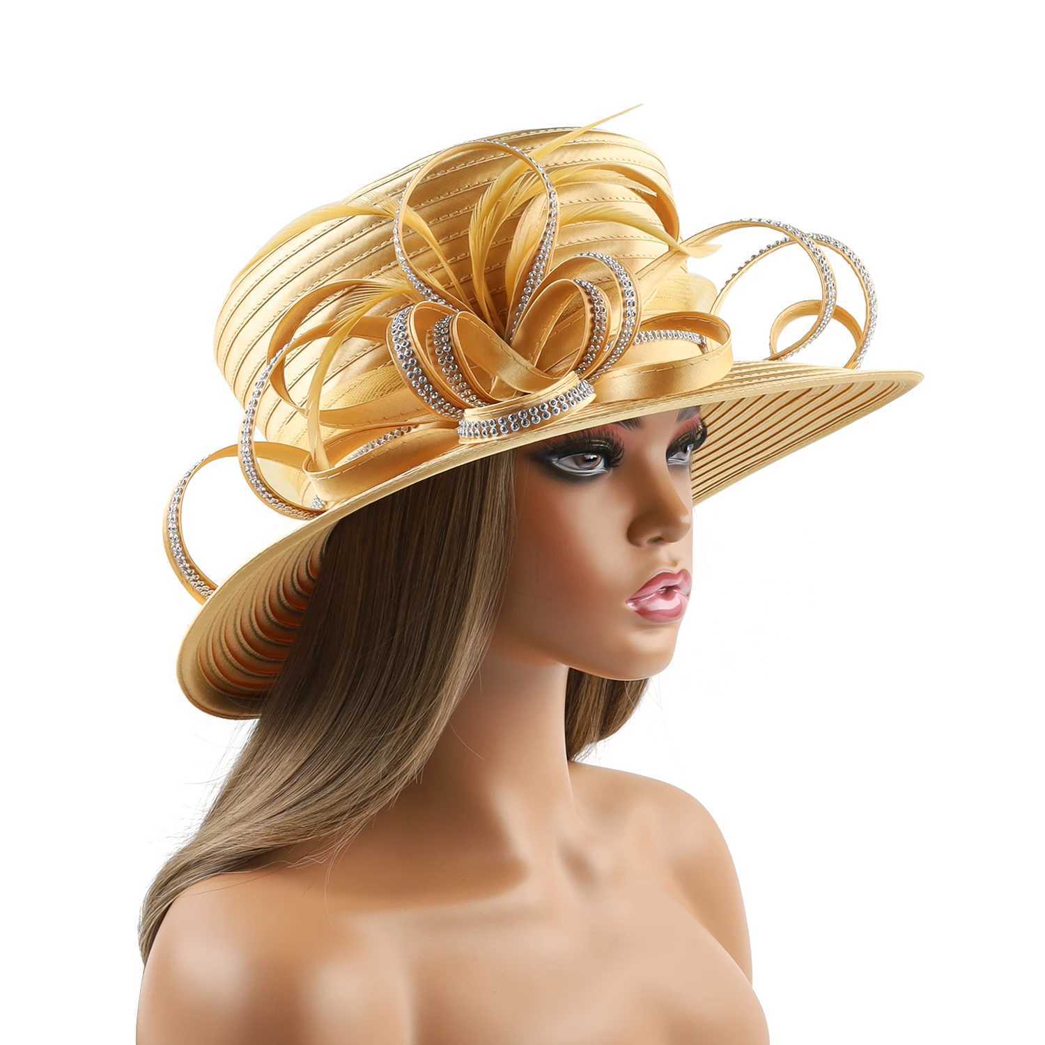Cappelli larghi cappelli da secchio cappelli in tela in raso e cappello da fotografia unica cappelli di fotografia Cappello formale cappello da sposa di lussuoso cappello matrimoni le donne donne y240426