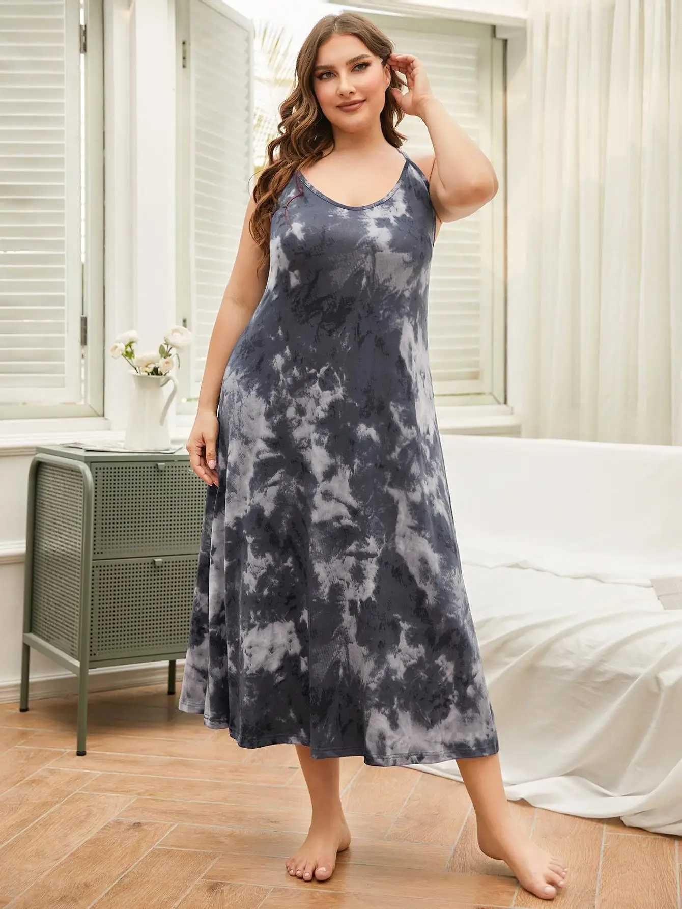 Vis de sommeil pour femmes couche sans mousse de nuit pour femmes plus taille Tize Tie Dye Slpdress Summer Nightwear Cross Back comme les vêtements de maison de loisirs y240426